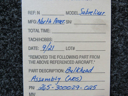 North American 265-300029-025 North American Sabre Liner NA-265 Bulkhead NOSSA