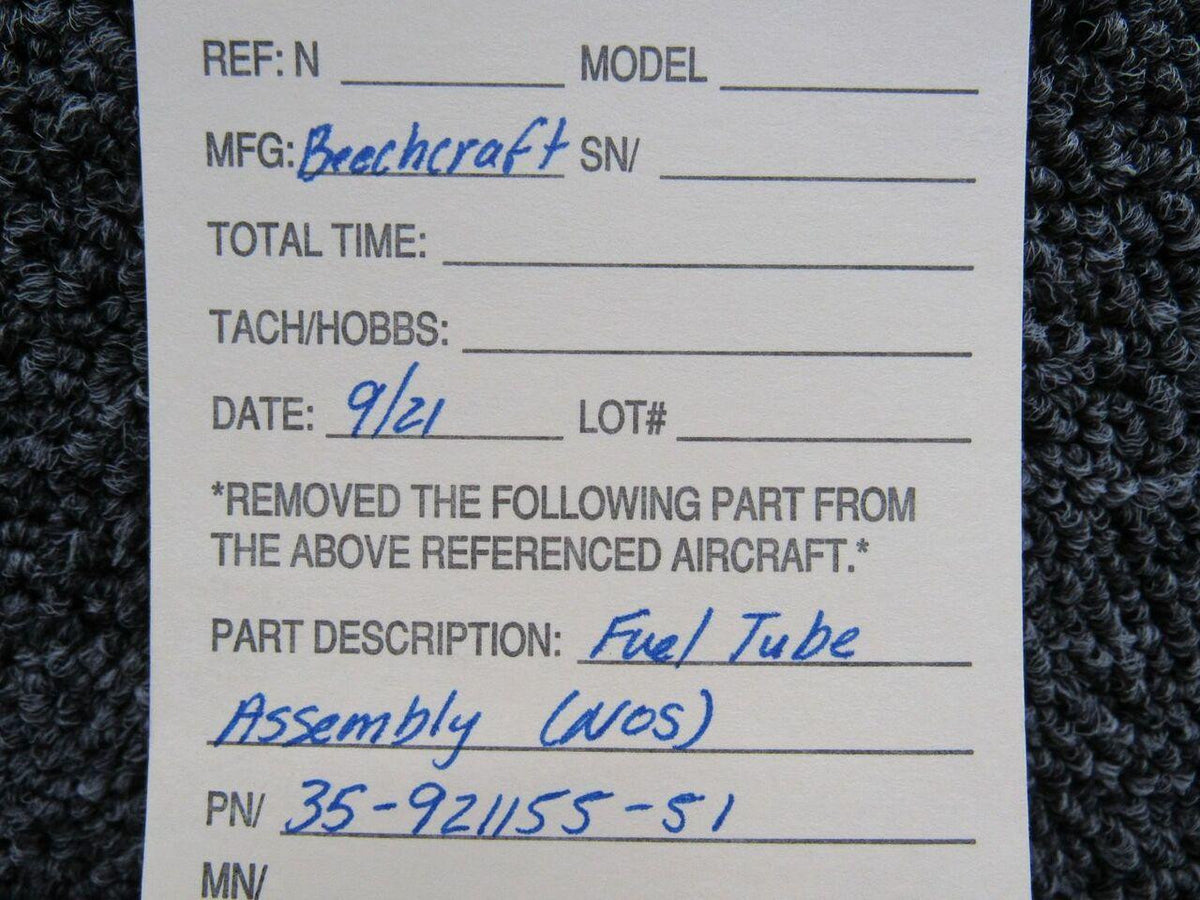 Beechcraft 35-921155-51 Beechcraft Tube Assembly Fuel NEW OLD STOCK SA