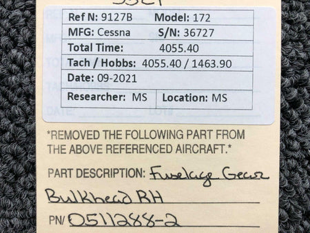 Cessna 0511288-2 Cessna 172 Fuselage Gear Bulkhead RH