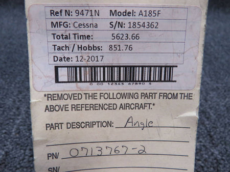 0713767-2 Cessna A185F Angle Assembly BAS Part Sales | Airplane Parts
