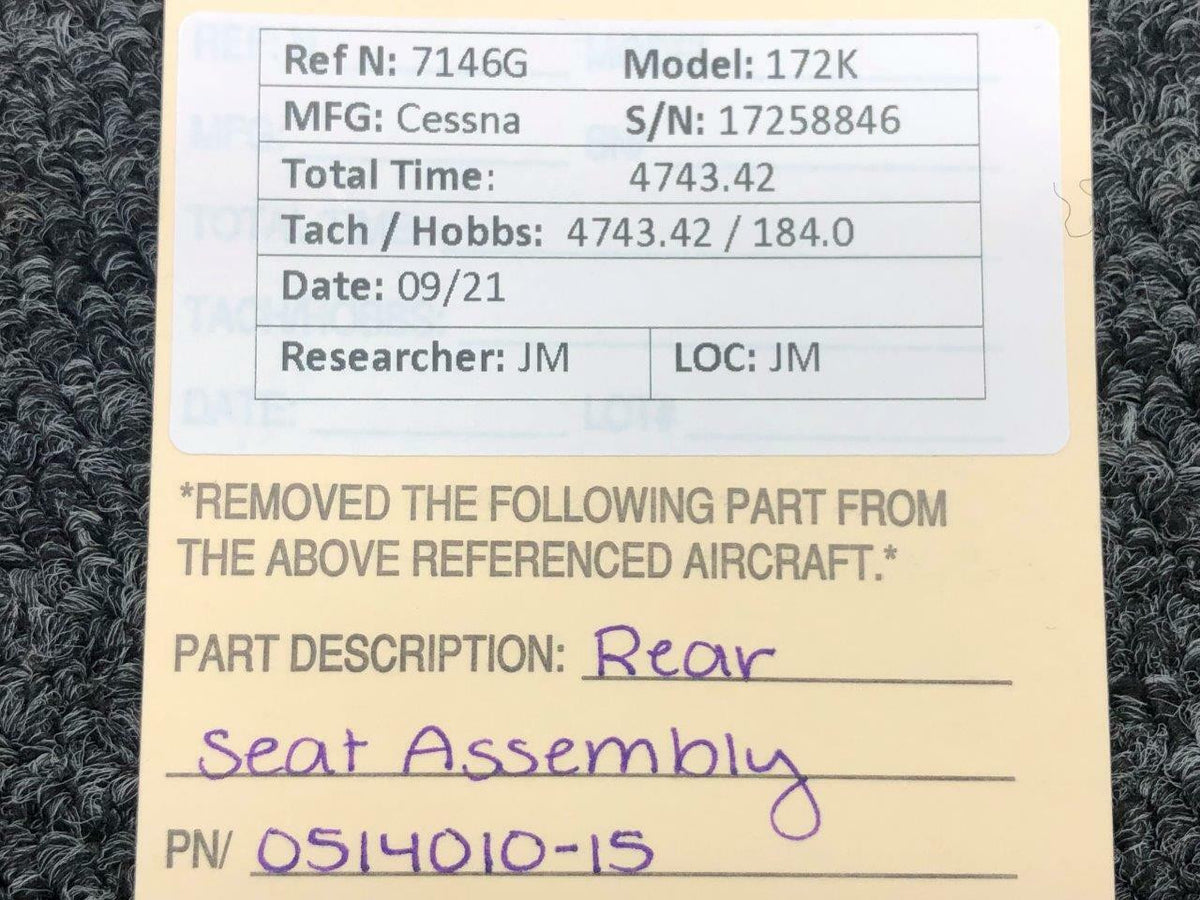 0514010-15 Cessna 172K Rear Seat Assembly BAS Part Sales | Airplane Parts
