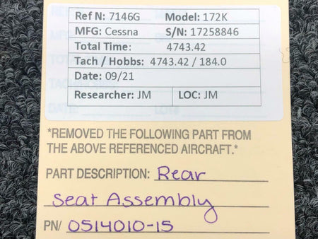 0514010-15 Cessna 172K Rear Seat Assembly BAS Part Sales | Airplane Parts