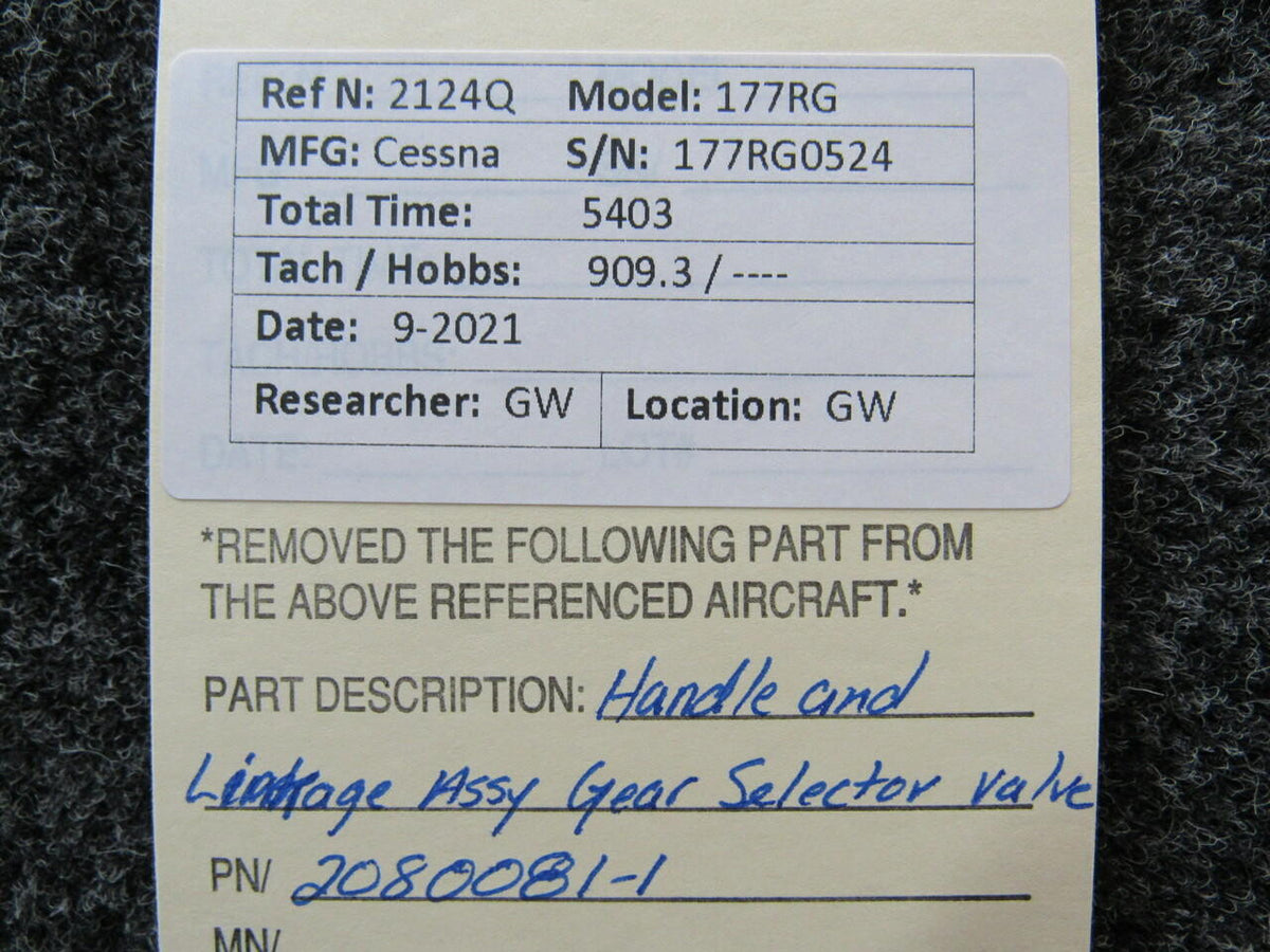 Cessna 2080081-1 Cessna 177RG Handle and Linkage Assy Gear Selector Valve