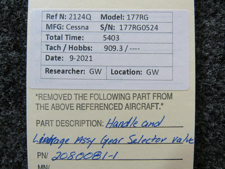 Cessna 2080081-1 Cessna 177RG Handle and Linkage Assy Gear Selector Valve