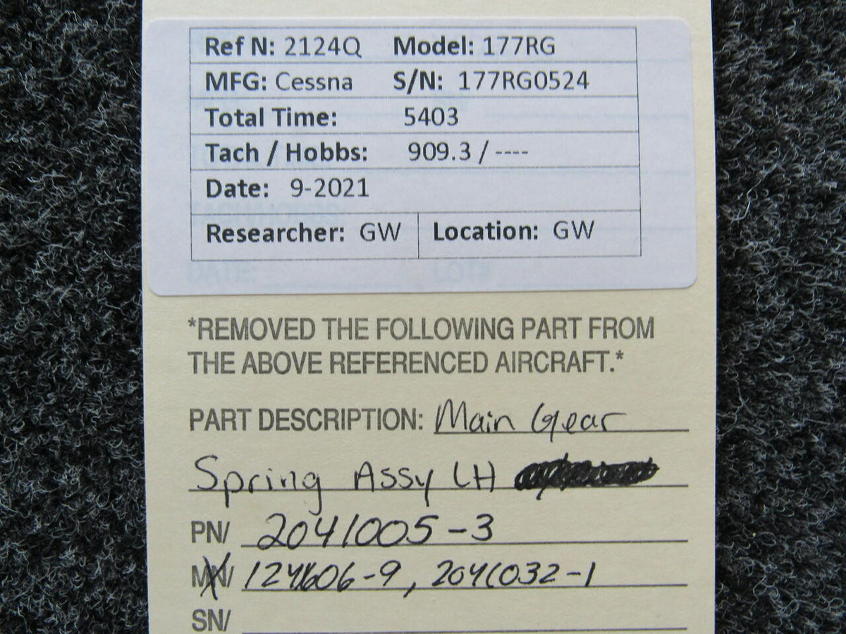 2041005-3 / 1241606-9 Cessna 177RG Main Gear Spring Assembly LH BAS Part Sales | Airplane Parts