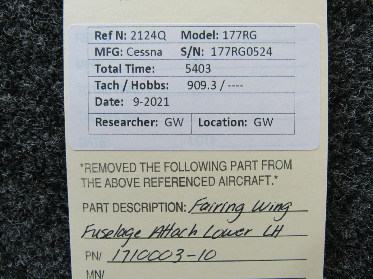 1710003-10 Cessna 177RG Fairing Assy Wing Fuselage Attachment Lower LH BAS Part Sales | Airplane Parts