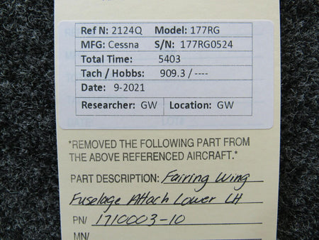1710003-10 Cessna 177RG Fairing Assy Wing Fuselage Attachment Lower LH BAS Part Sales | Airplane Parts
