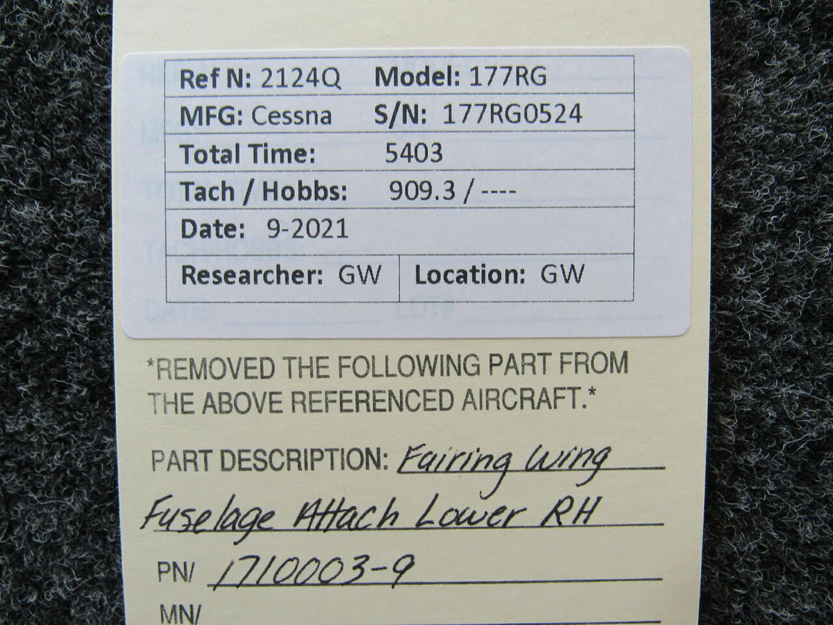 Cessna 1710003-9 Cessna 177RG Fairing Assy Wing Fuselage Attachment Lower RH