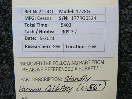 Cessna 177RG Standby Vacuum Cable Assembly Length 56