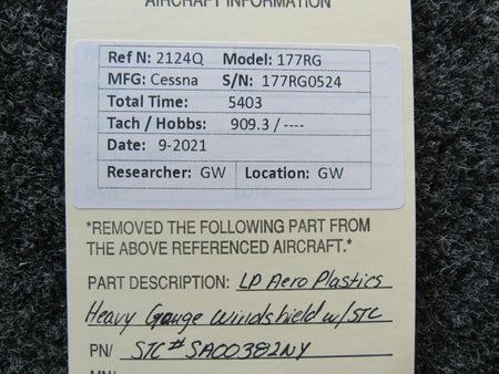 LP Aeroplastics Cessna 177RG LP Aero Plastics Heavy Gauge Windshield W/ Compass Block and STC