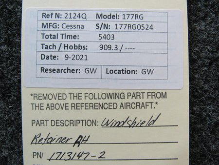 Cessna 1713147-2 Cessna 177RG Windshield Retainer RH