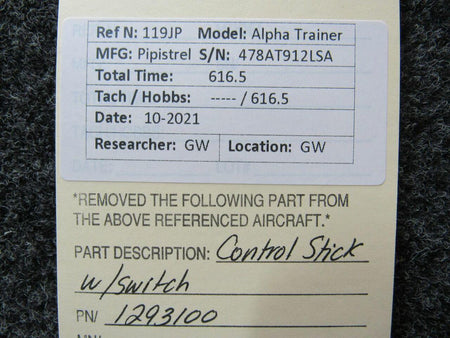 Pipistrel 1293100 Pipistrel LSA Alpha Trainer Control Stick Assembly W/ Switch