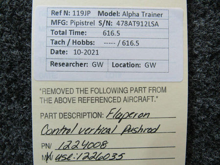 Pipistrel 1224008 Pipistrel LSA Alpha Trainer Flaperon Control Vertical Pushrod Assy