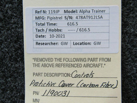Pipistrel 1190031 Pipistrel LSA Alpha Trainer Controls Protective Cover Carbon Fiber