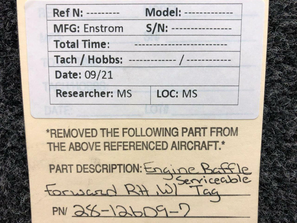 Enstrom 28-12609-7 Enstrom Engine Baffle Forward RH W/ Serviceable Tag SA