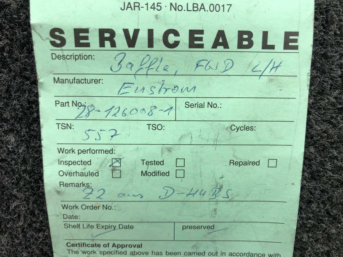 Enstrom 28-126008-1 Enstrom Engine Baffle Forward LH W/ Serviceable Tag SA