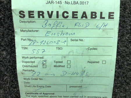 Enstrom 28-126008-1 Enstrom Engine Baffle Forward LH W/ Serviceable Tag SA