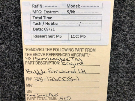 Enstrom 28-126008-1 Enstrom Engine Baffle Forward LH W/ Serviceable Tag SA