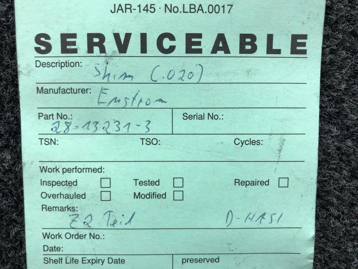 Enstrom 28-13231-3 Enstrom Rotor Shim 0.020 W/ Serviceable Tag SA
