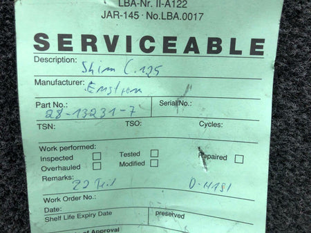 28-13231-7 Enstrom Rotor Shim (0.125") W/ Serviceable Tag (SA) BAS Part Sales | Airplane Parts