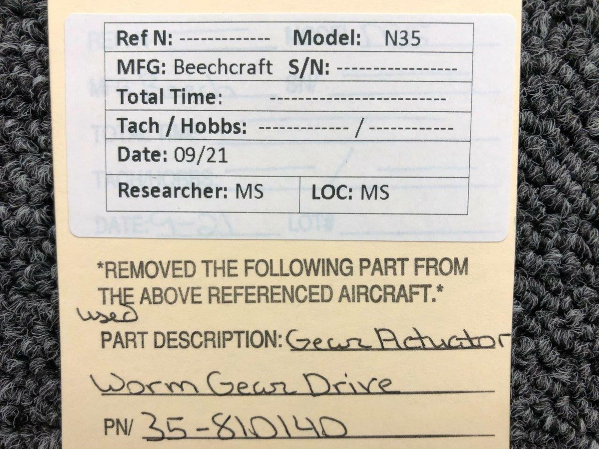 Beechcraft 35-810140 Beechcraft N35 Landing Gear Actuator Worm Gear Drive SA