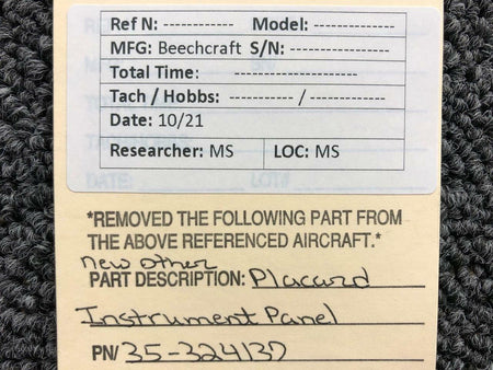 35-324137 Beechcraft Placard Instrument Panel (NEW OLD STOCK) (SA) BAS Part Sales | Airplane Parts