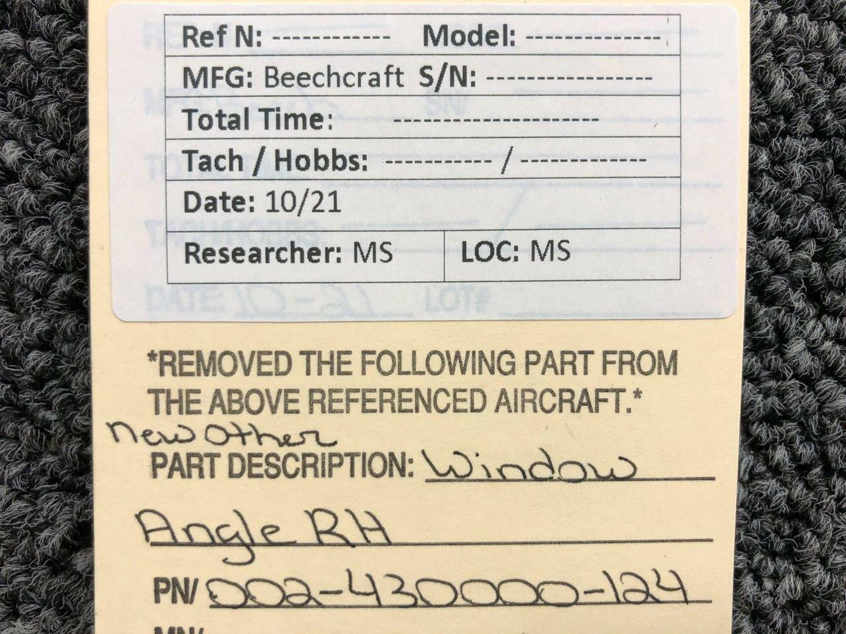 002-430000-124 Beechcraft Window Angle RH (NEW OLD STOCK) (SA) BAS Part Sales | Airplane Parts