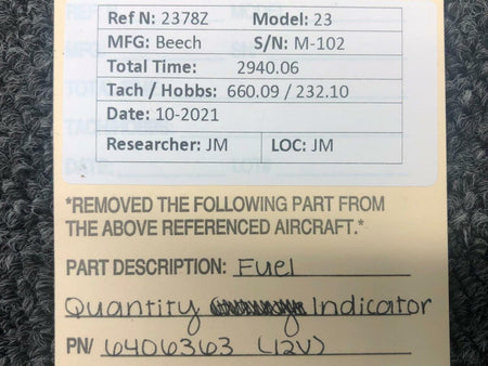 Beechcraft 6406363 Beechcraft 23 Engine Gauge Cluster Assembly Volts 12