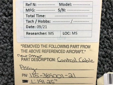 Beech 115-389001-21 Beech Control Cable Assy Length 191.25 NEW OLD STOCK SA