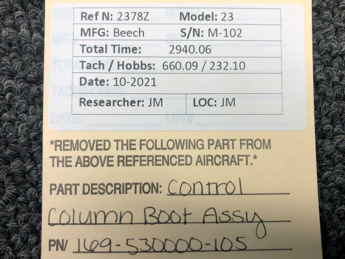 Beechcraft 169-530000-105 Beechcraft 23 Control Column Boot Assembly