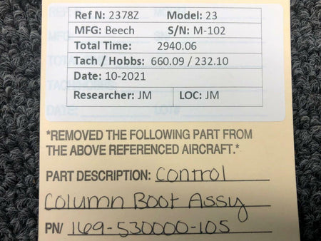 Beechcraft 169-530000-105 Beechcraft 23 Control Column Boot Assembly