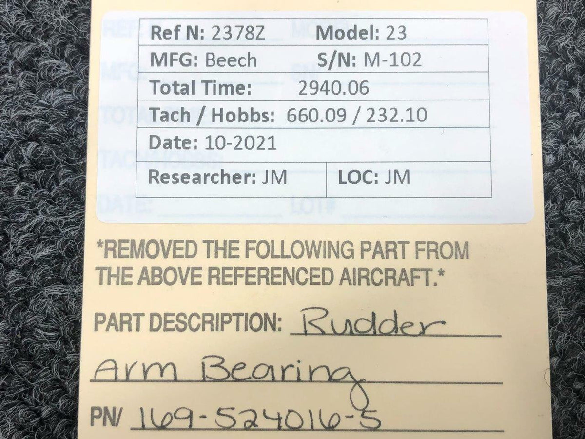Beechcraft 169-524016-5 Beechcraft 23 Rudder Pedal Support Arm Bearing Assembly