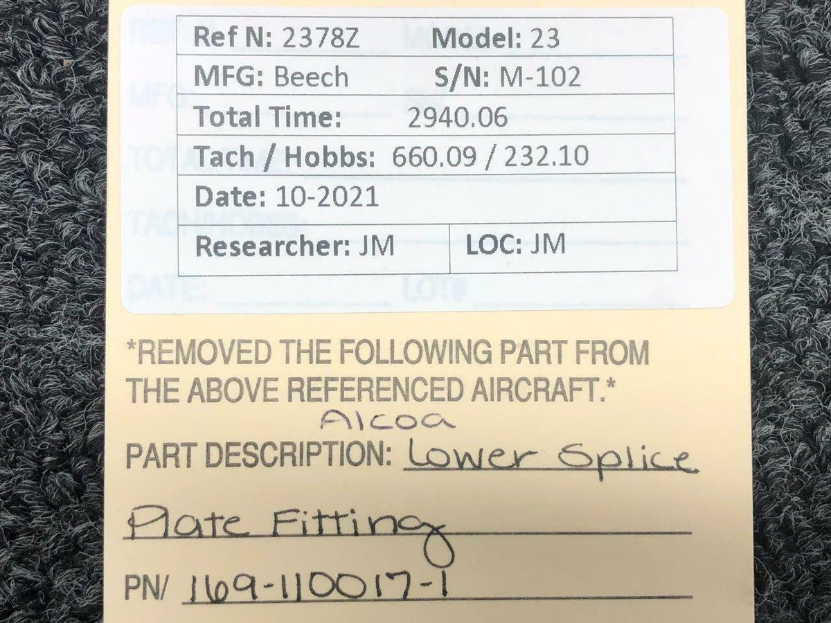 Beechcraft 169-110017-1 Beechcraft 23 Lower Splice Plate Fitting Assembly Old Style
