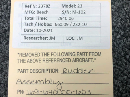 Beechcraft 169-640000-603 Beechcraft 23 Rudder Assembly