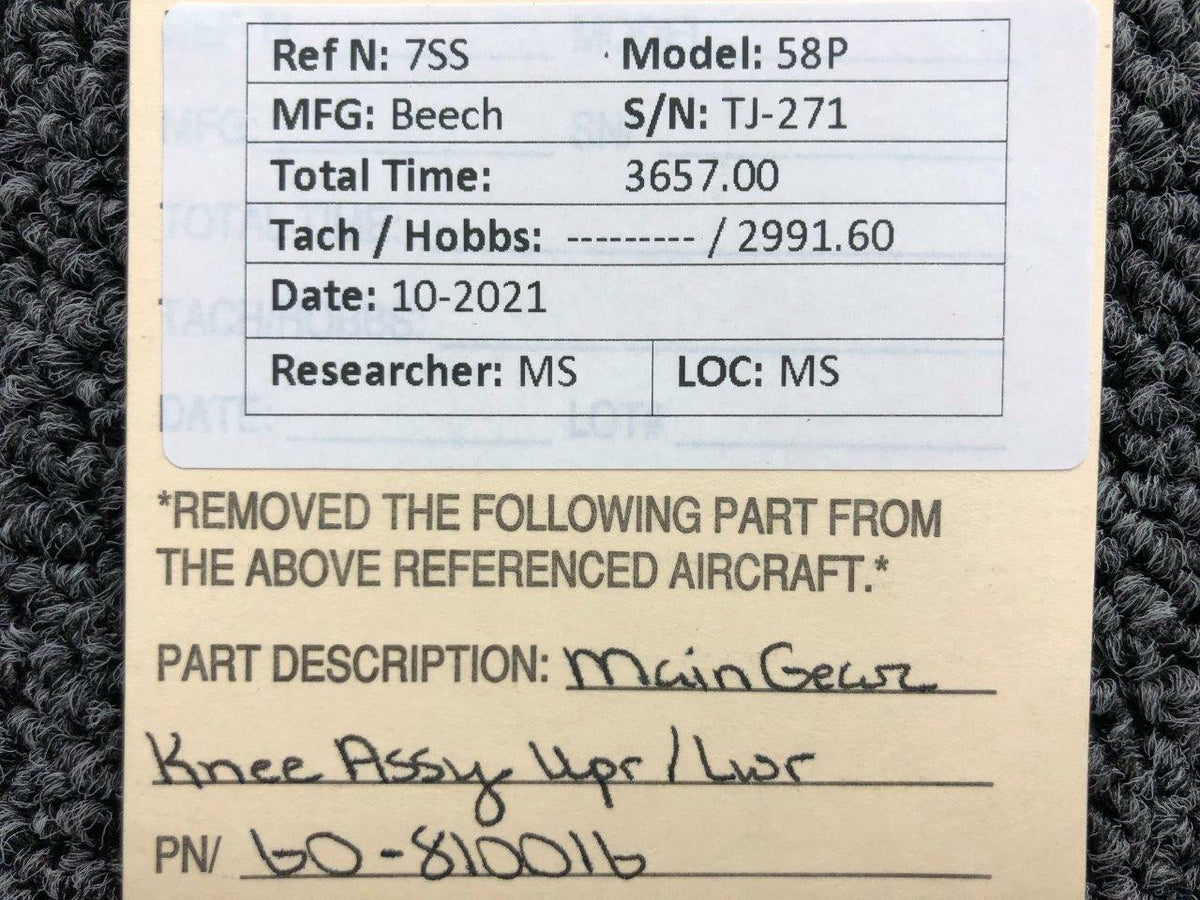 60-810016 Beechcraft 58P Main Gear Knee Assembly Upper / Lower BAS Part Sales | Airplane Parts