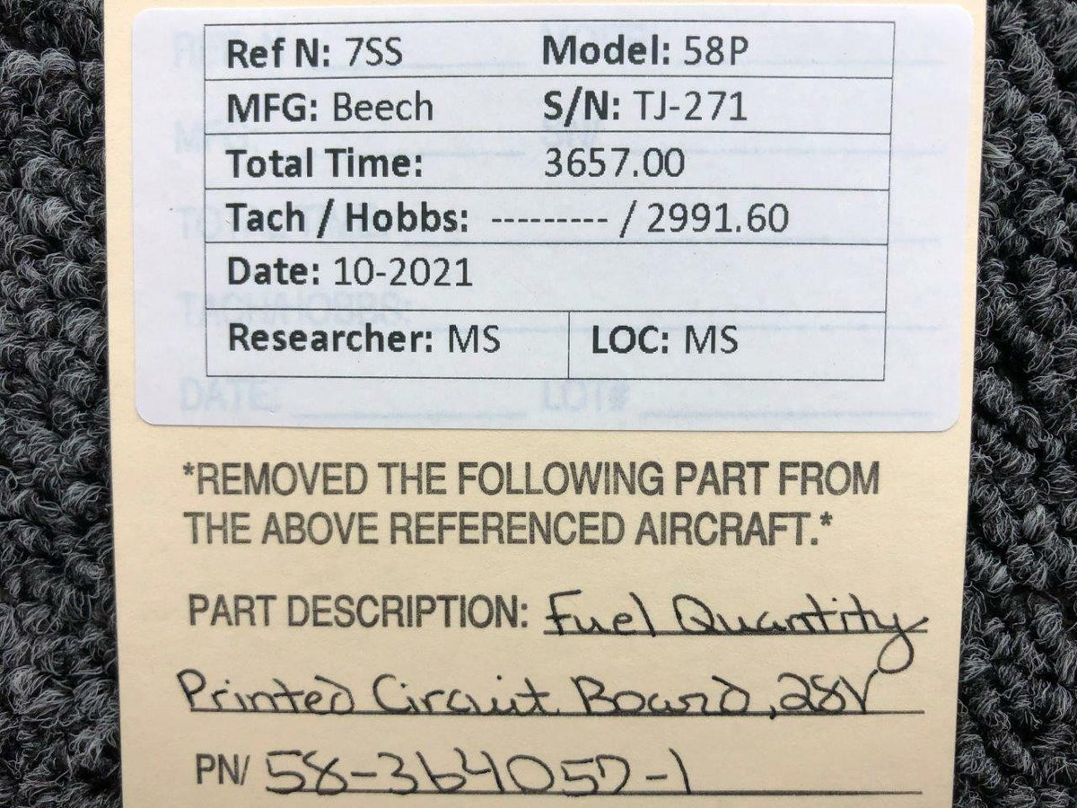 Beechcraft 58-364057-1 Beechcraft 58P Fuel Quantity Printed Circuit Board Volts 28