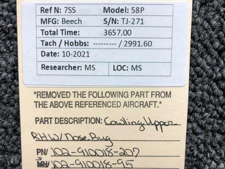 Beechcraft 102-910018-207 / 102-910018-95 Beechcraft 58P Cowling Upper RH W/ Nose Bug