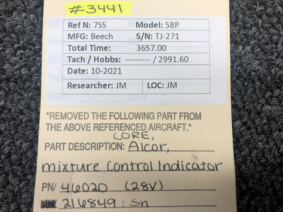 ALCOR 46020 Beechcraft 58P Alcor Mixture Control Indicator Volts 28 CORE