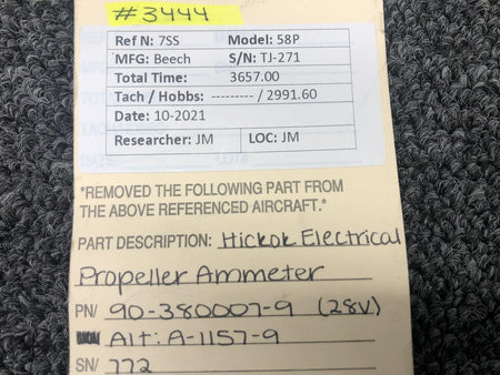 Hickok 90-380007-9 ALT A-1157-9 Beechcraft 58P Hickok Electrical Propeller Ammeter 28V