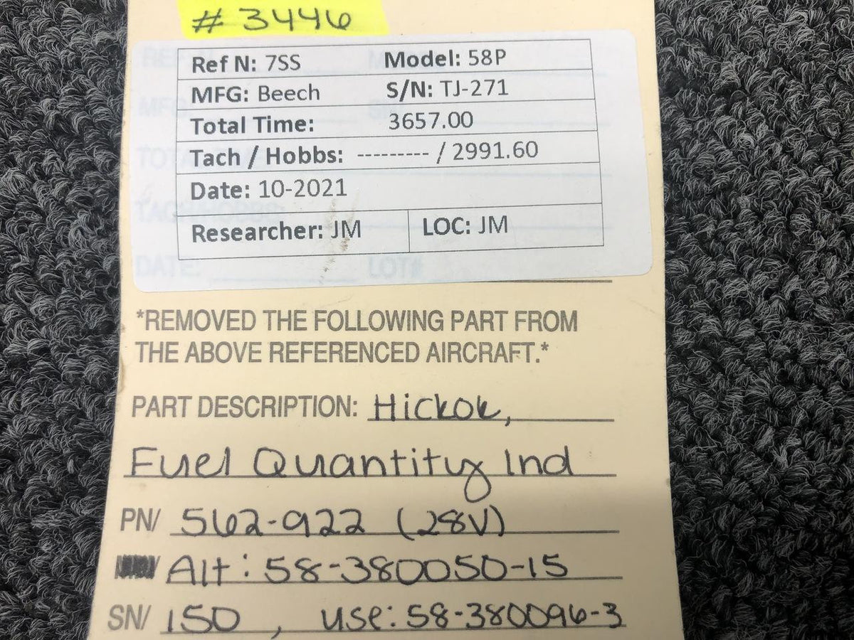 562-922 (ALT: 58-380050-15) Hickok Fuel Quantity Indicator (28V) BAS Part Sales | Airplane Parts