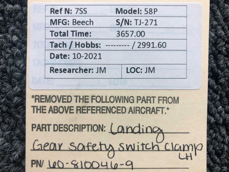 60-810046-9 Beechcraft 58P Landing Gear Safety Switch Clamp LH BAS Part Sales | Airplane Parts