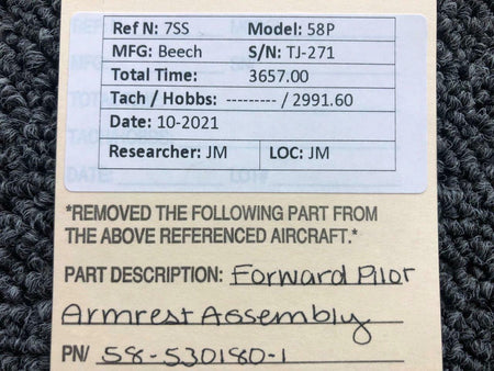 58-530180-1 Beechcraft 58P Pilot Armrest Forward Assembly BAS Part Sales | Airplane Parts