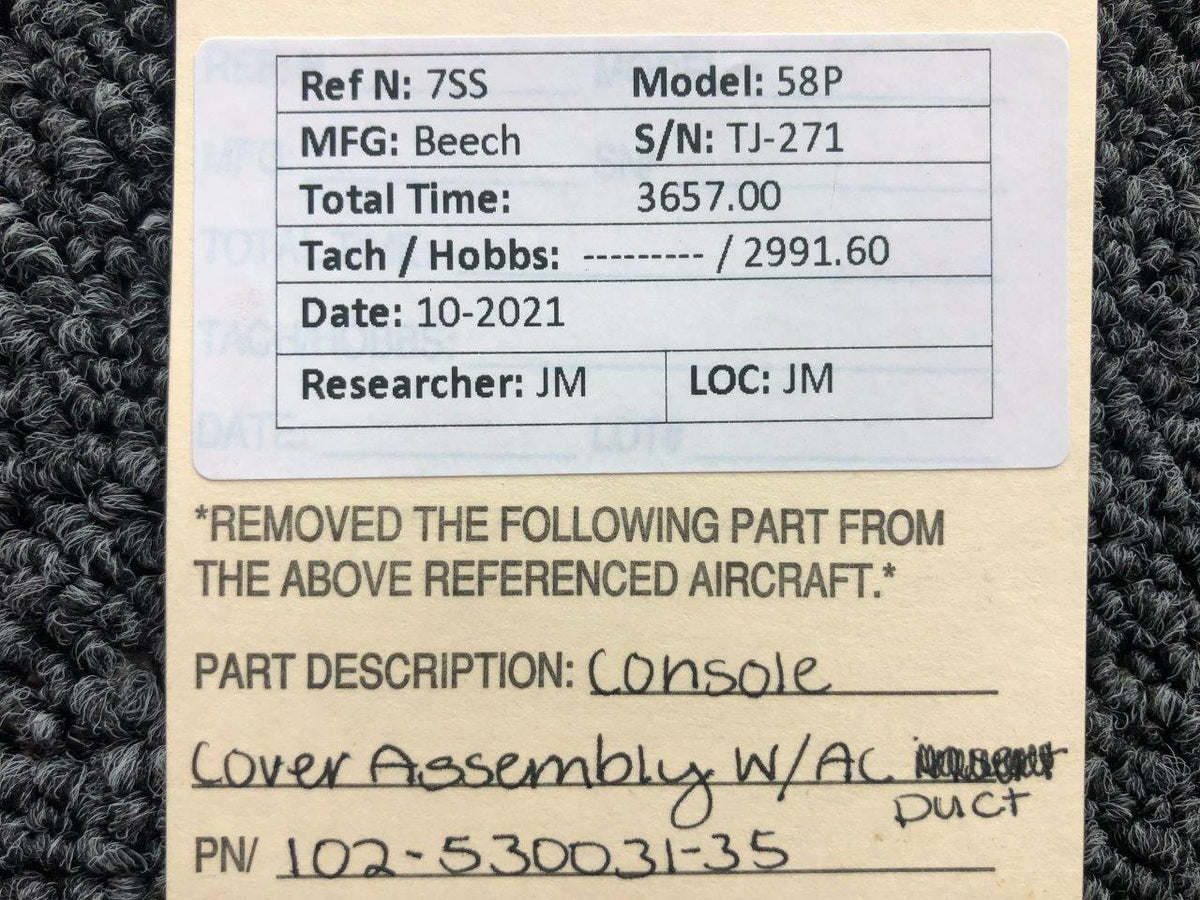 102-530031-35 Beechcraft 58P Console Cover Assembly W/ AC Ducting BAS Part Sales | Airplane Parts