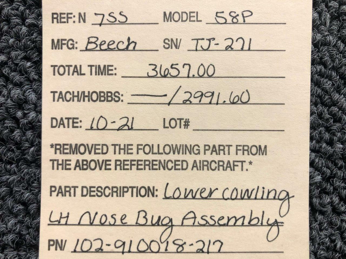 Beechcraft 102-910018-217 Beechcraft 58P Lower Cowling Nose Bug Assembly LH W/ Light Retainer