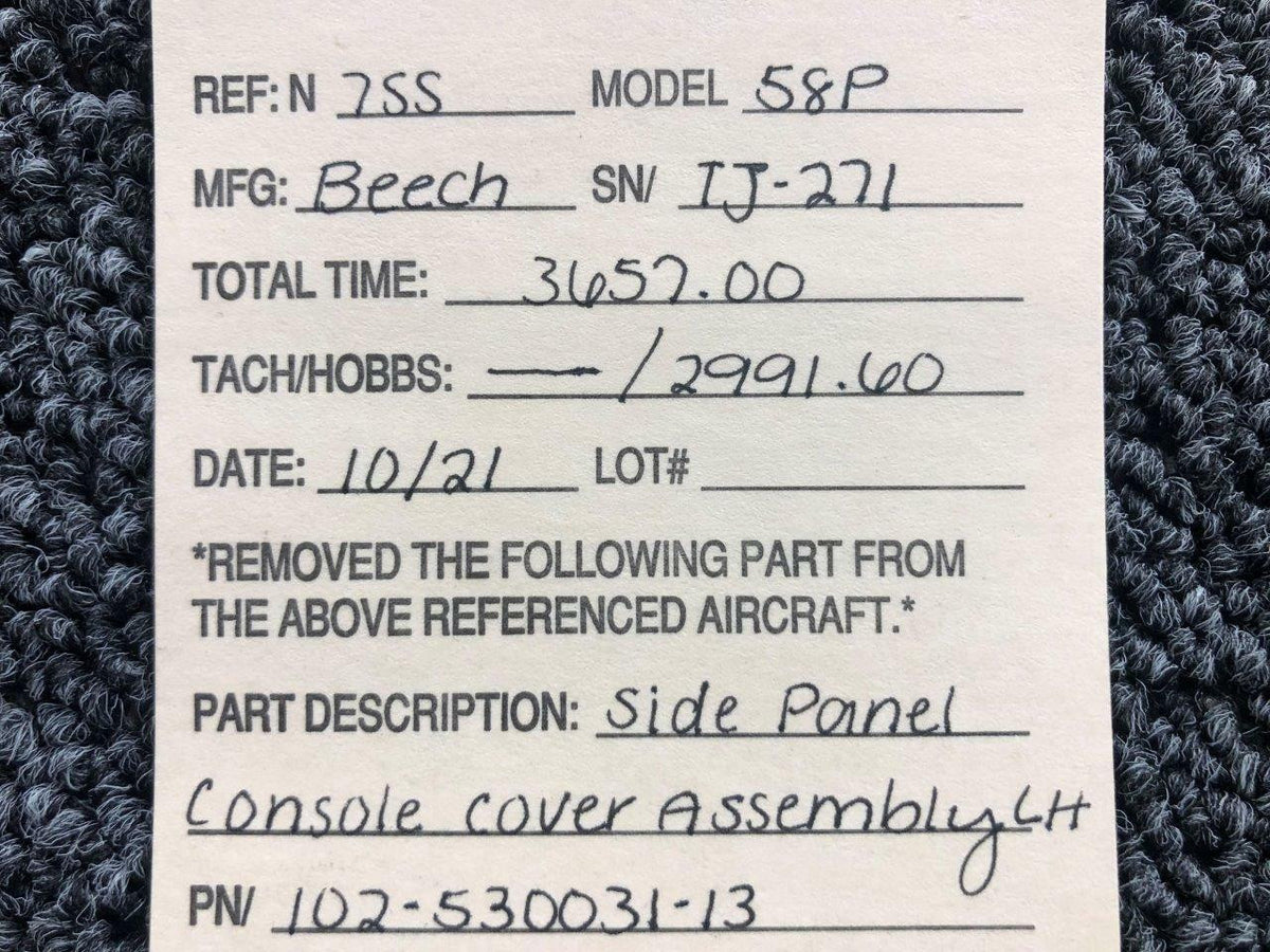 Beechcraft 102-530031-13 Beechcraft 58P Side Panel Console Cover Assembly LH