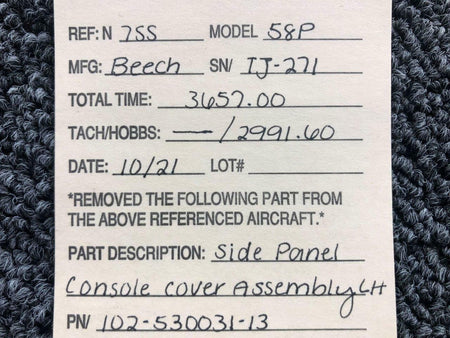 Beechcraft 102-530031-13 Beechcraft 58P Side Panel Console Cover Assembly LH