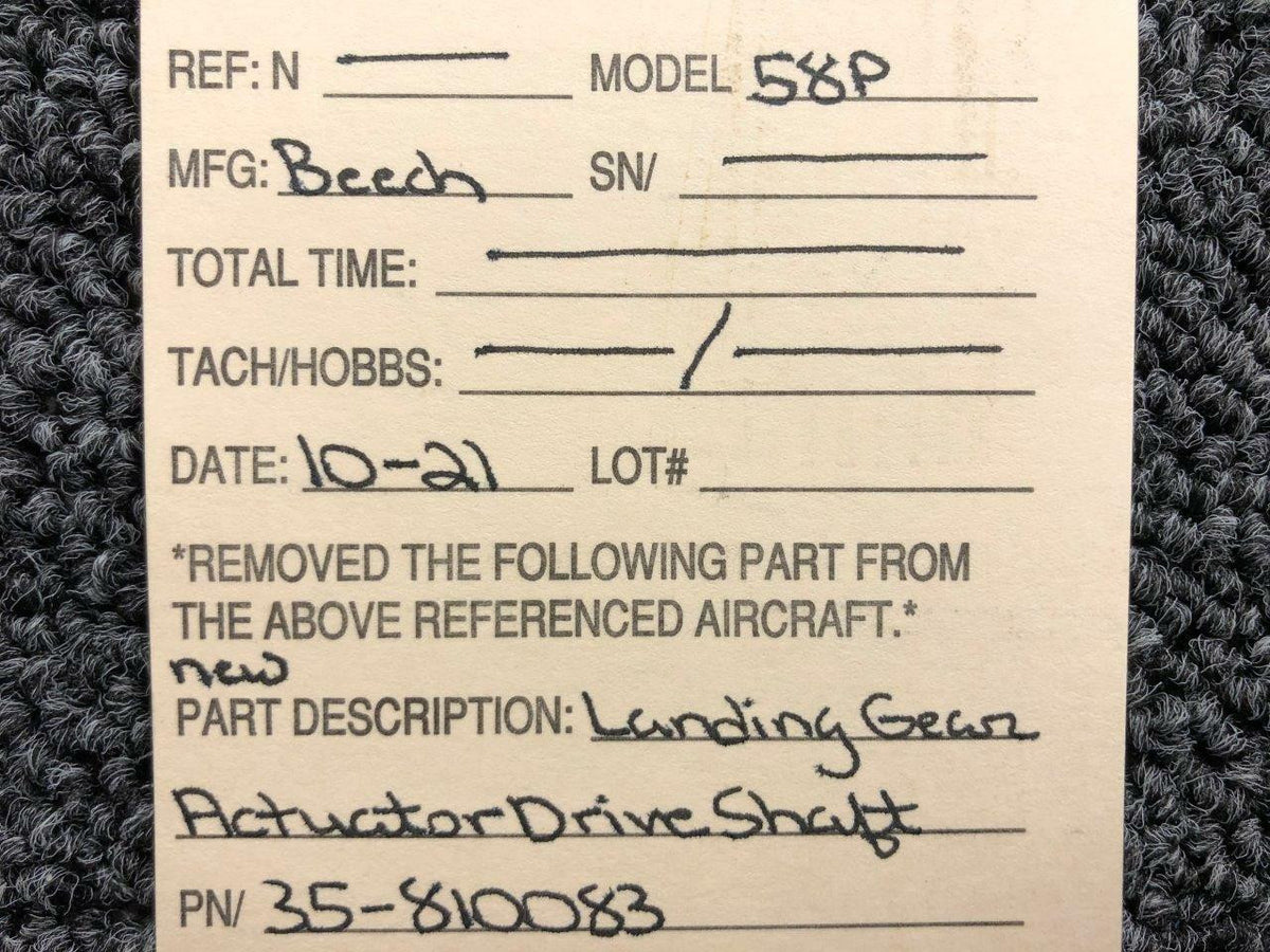 Beechcraft 35-810083 Beechcraft 58P Landing Gear Actuator Drive Shaft NEW OLD STOCKSA