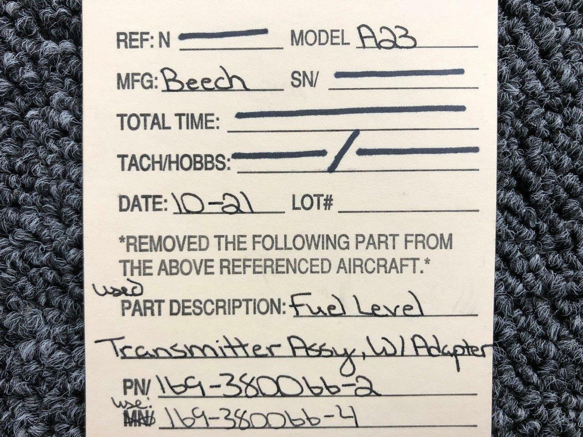 Beechcraft 169-380066-2 USE 169-380066-4 Beech Fuel Level Transmitter W/ Adapter SA