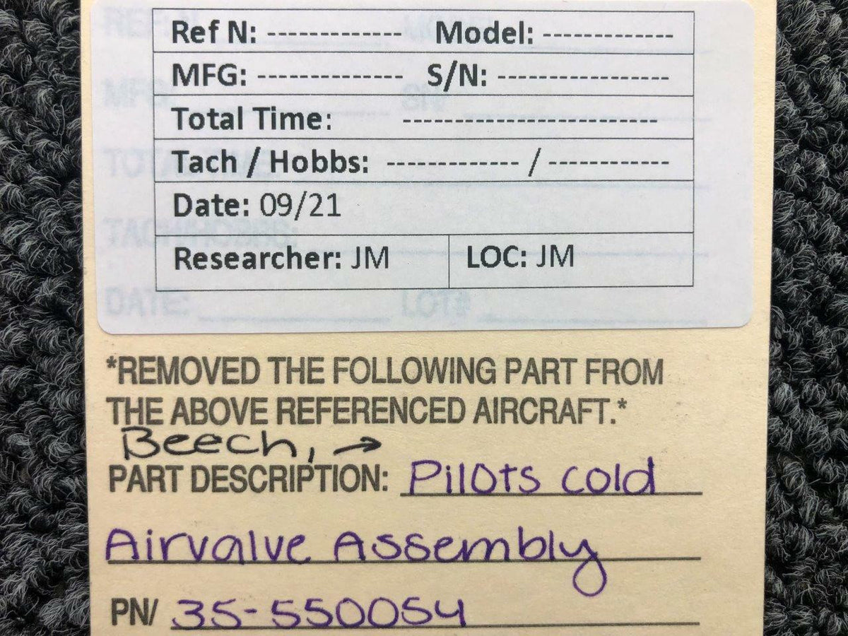 Beechcraft 35-550054 Beechcraft Pilots Cold Air Valve Assembly SA
