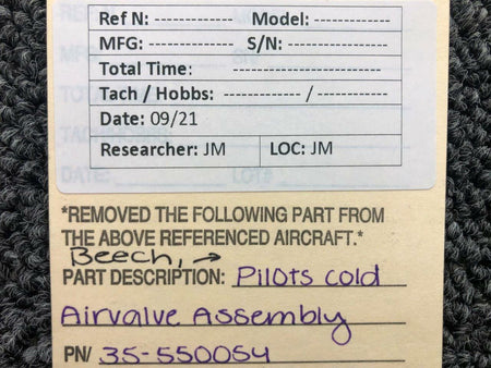 Beechcraft 35-550054 Beechcraft Pilots Cold Air Valve Assembly SA